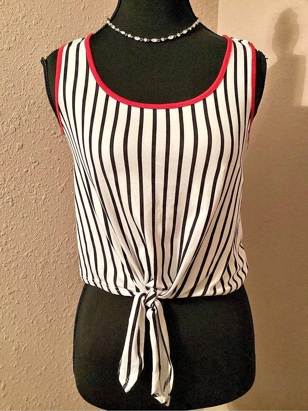 NWT Moa Moa Striped Tie-Front Tank Top White & navy Size XS Coastal Nautical